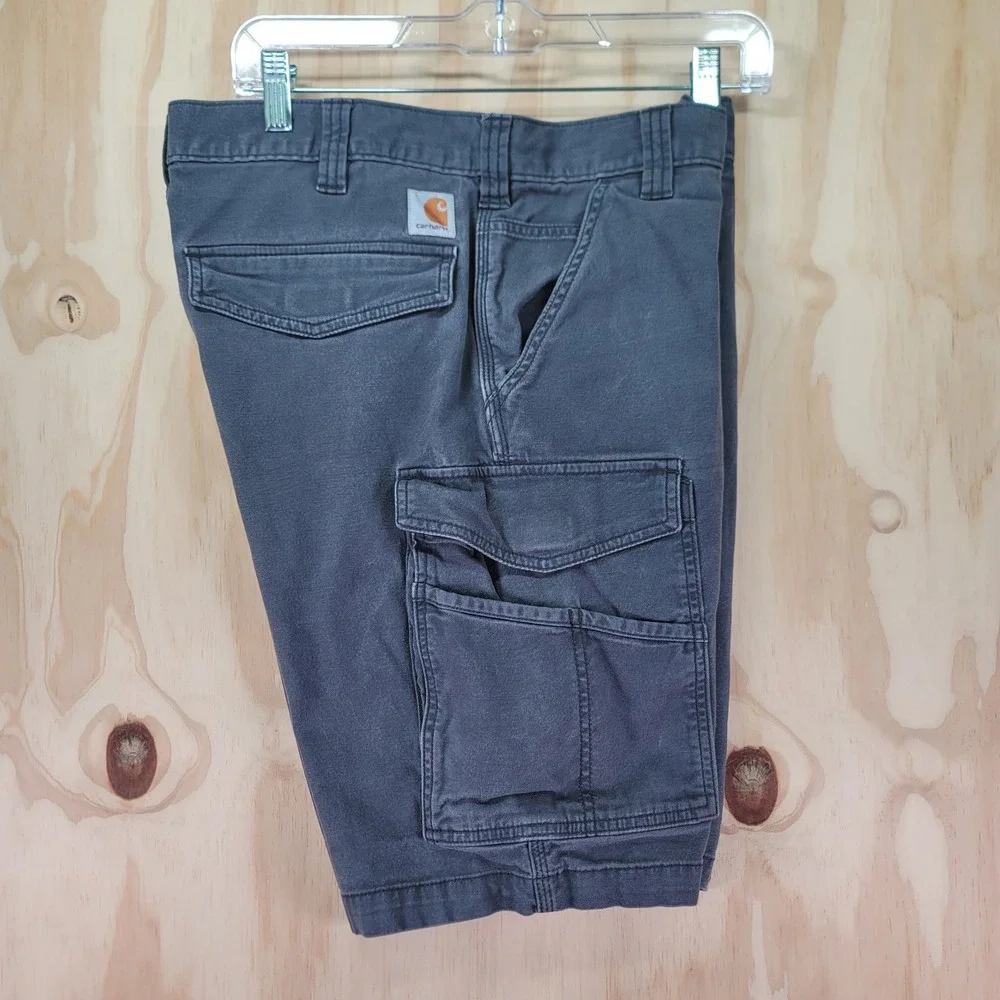Carhartt Cargo Shorts Mens 34 Gray Canvas Relaxed Fit Rugged Flex Utility Work